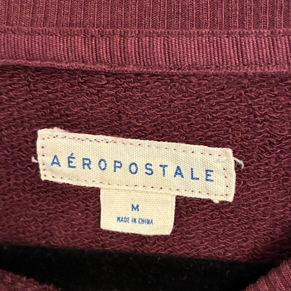 Aeropostale Sweatshirt Women M Burgundy A Patch Rose Pearl Embellished Knit Top - Picture 3 of 5